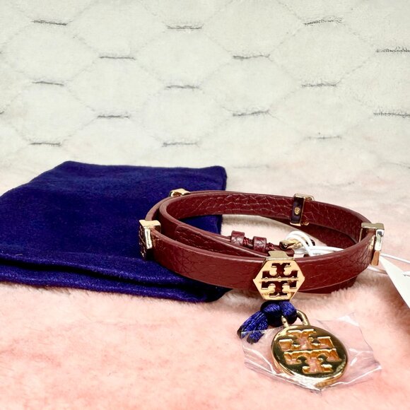 Tory Burch Leather Wrap Logo Bracelet and Embrace Ambition Bracelet w Dust Bag - Picture 4 of 9